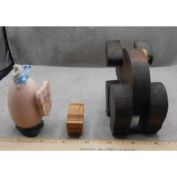 Wooden Craft Pig Figurines Lot Rustic Handmade Farmhouse Decor - Picture 5 of 9